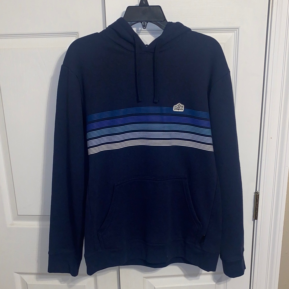 Patagonia Men's Dark Blue Hoodie with Stripes